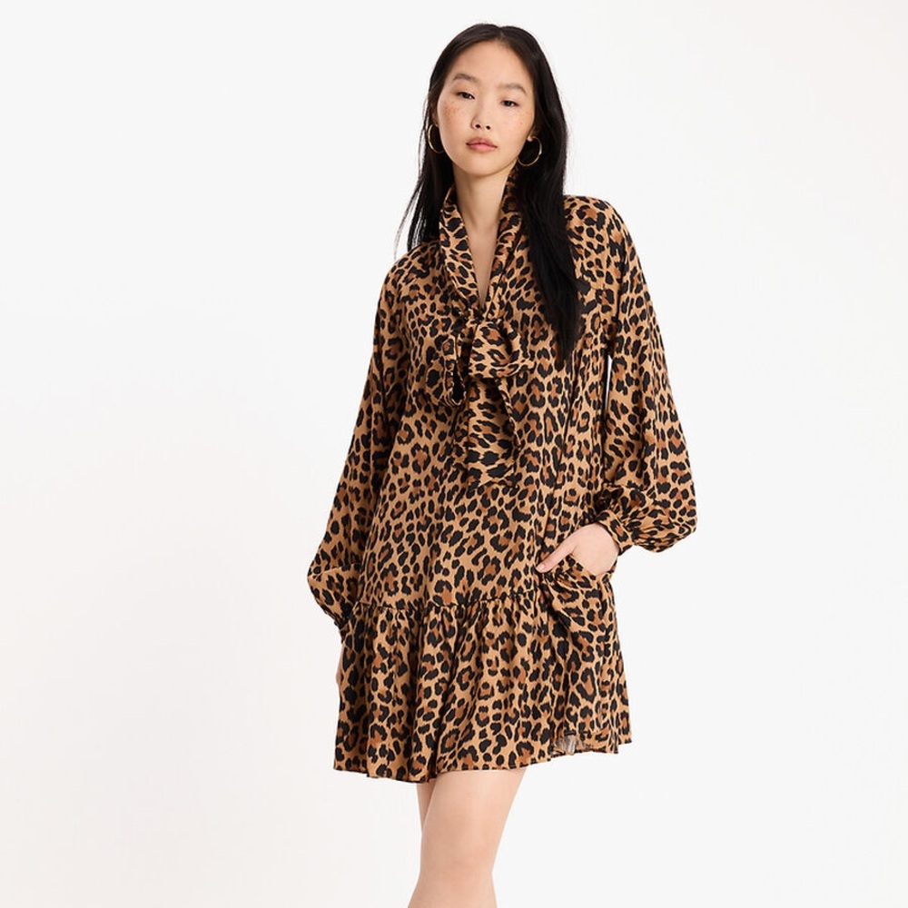 Kate Spade Classic Leopard Tie-neck Dress